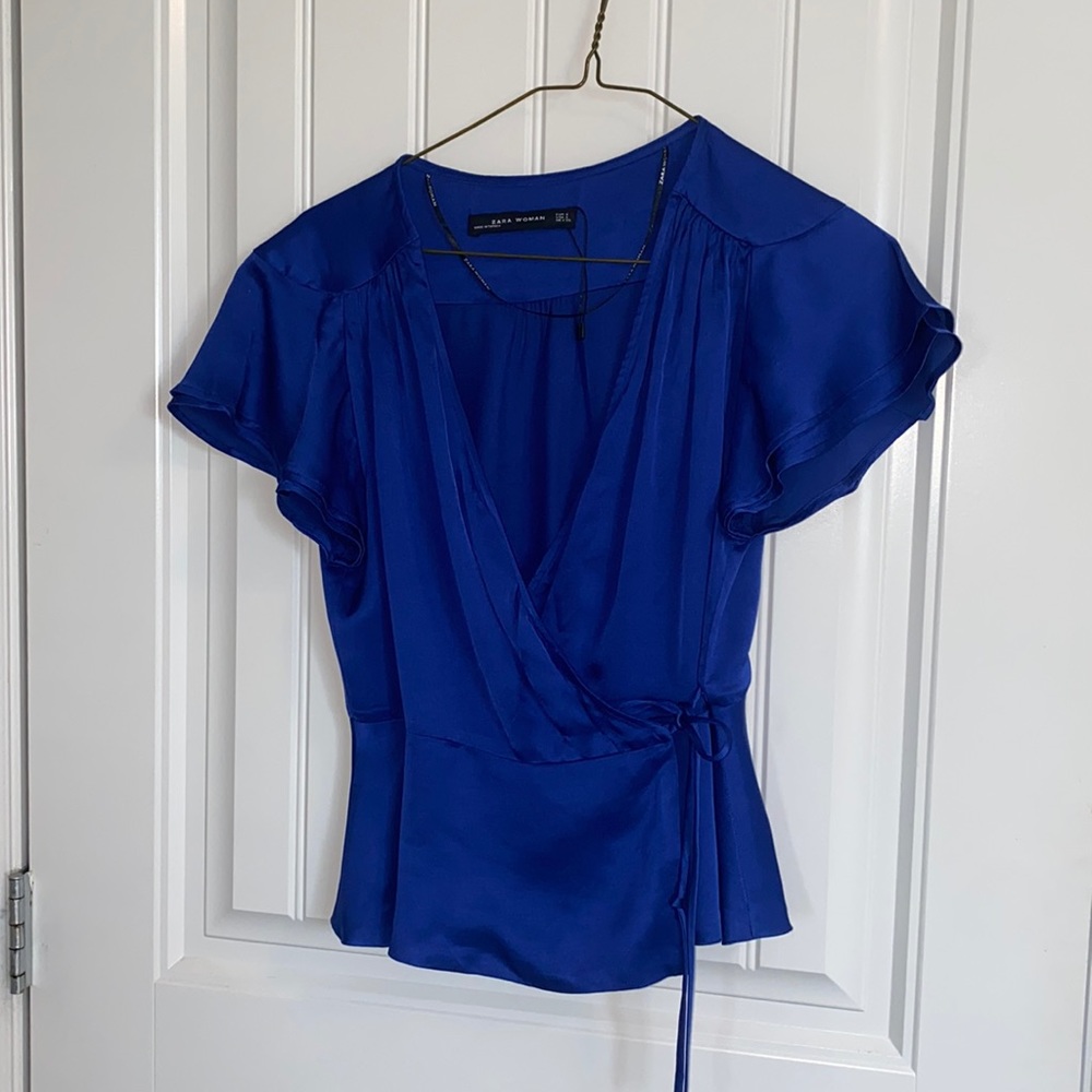 Zara tie front satin blouse